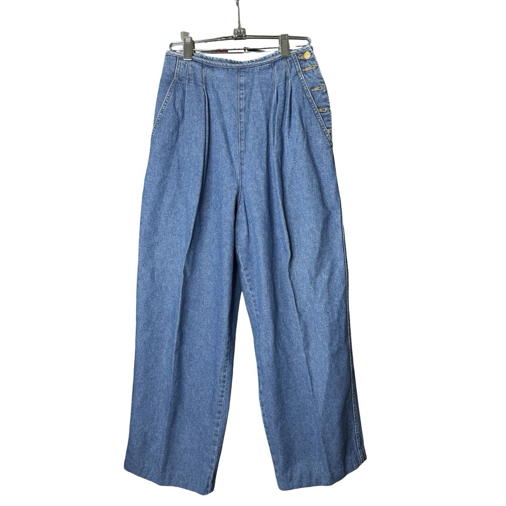 Vintage LizWear Womens Size 6 High Rise Wide Leg Sailor Button Denim Jeans Blue